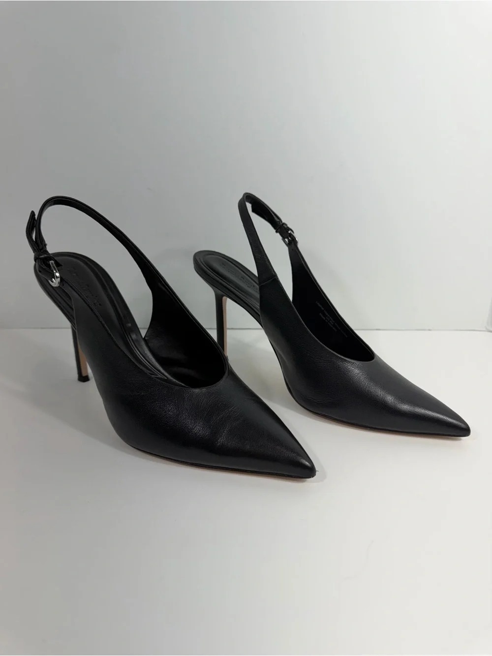 Favorite Daughter Black Leather Remy Pointed Toe Slingback Heels Pump 8 - Picture 1 of 12